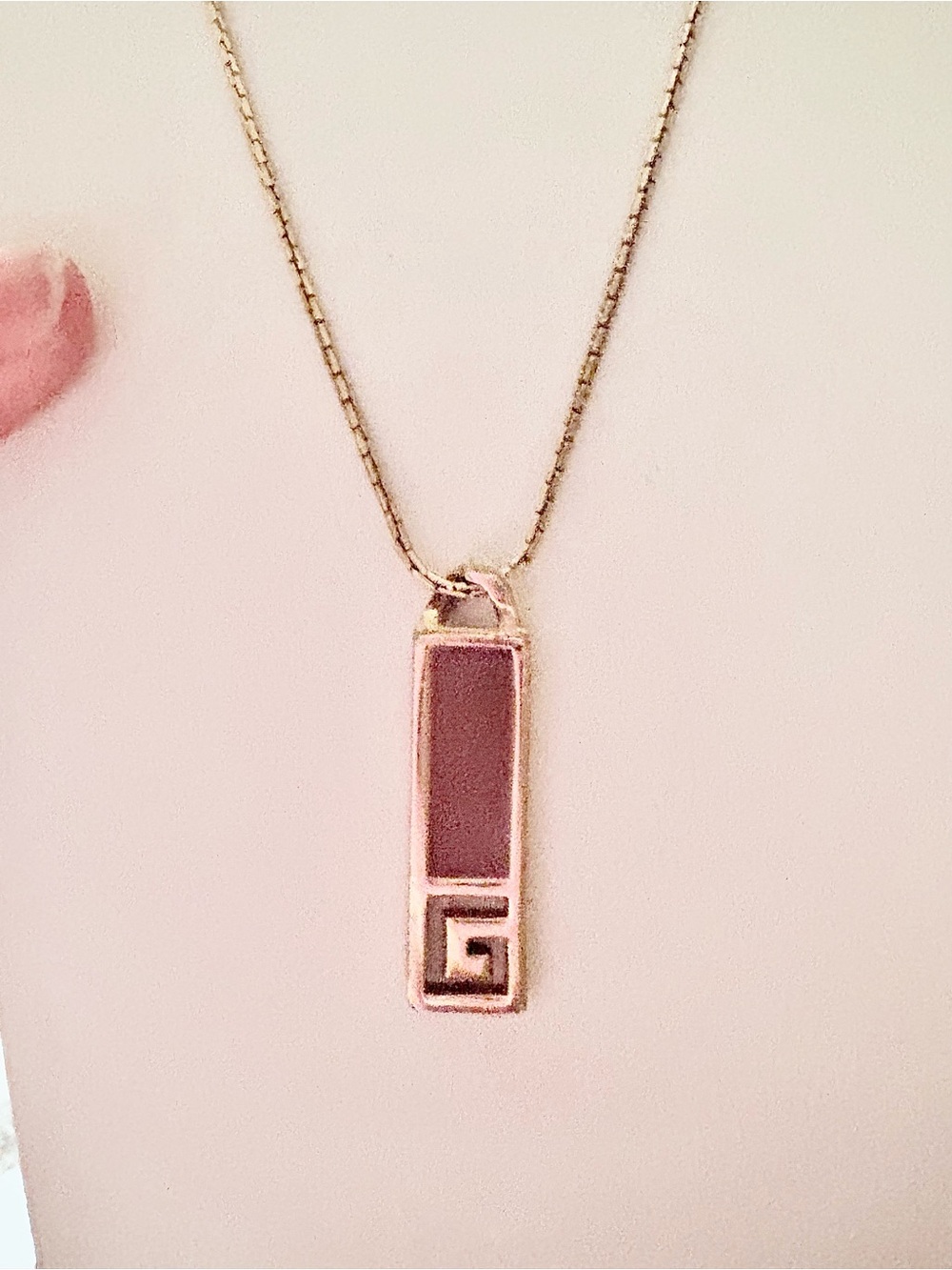 Givenchy Gold-Tone Rectangular Pendant Necklace with Brown Inlay - Picture 11 of 12
